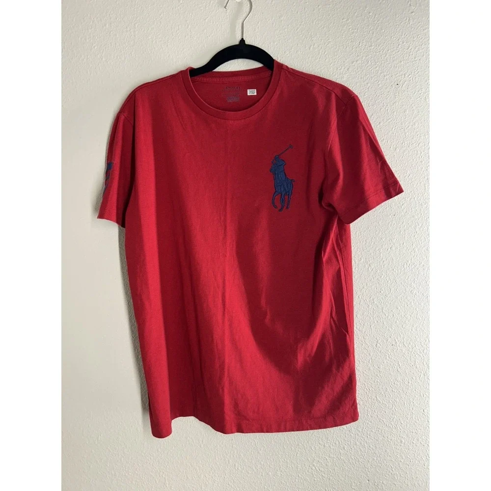 Polo Ralph Lauren Navy Blue Big Pony Number 3 Red T Shirt Mens Single Stitch SM